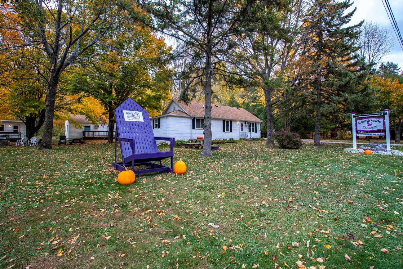 Countryside-cabins-4 Photo of Fall at Countryside Cabins, with the big purple chair in the foreground