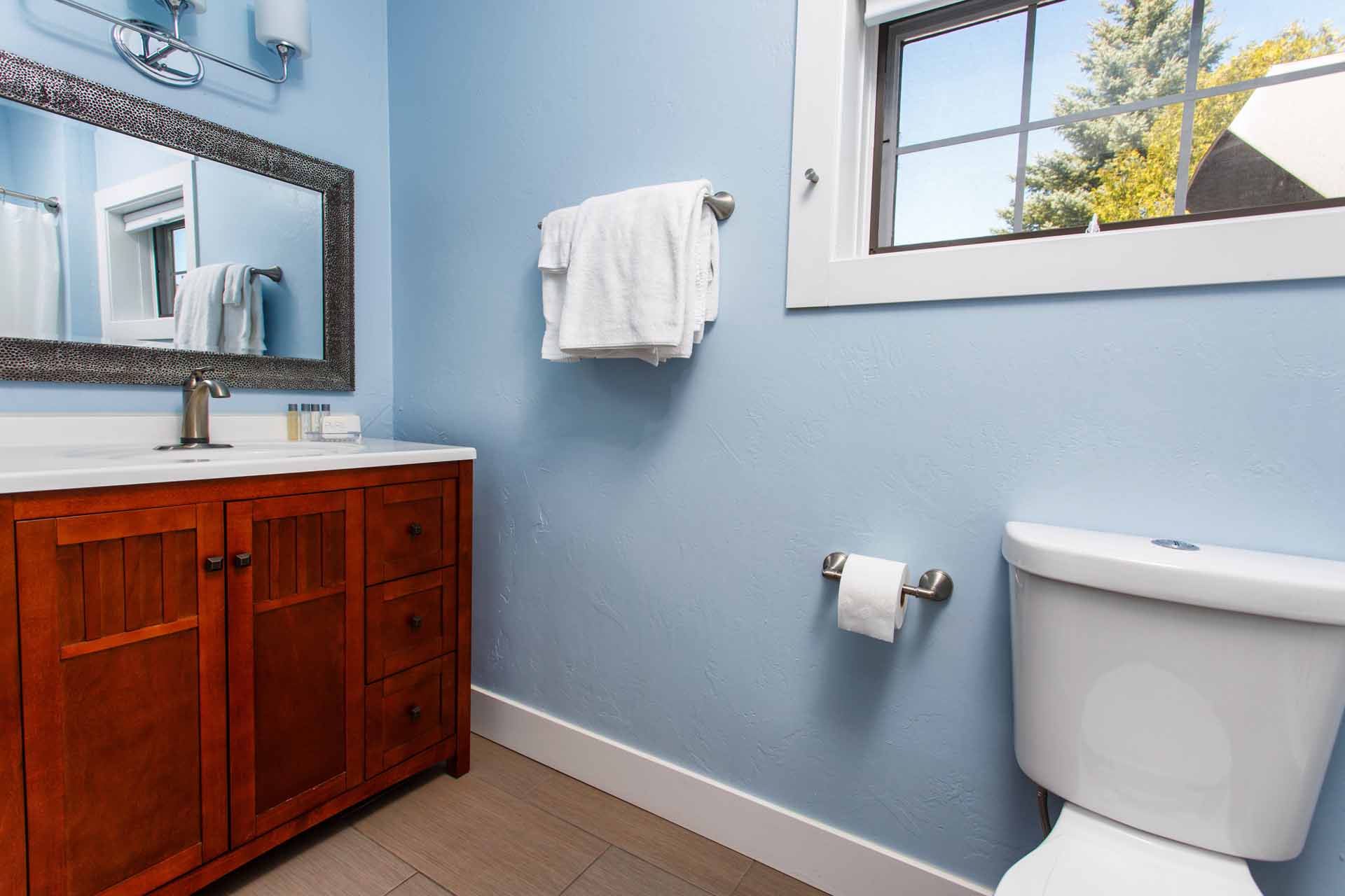 IMG_2999 Julie's Motel 1 King Room Blue Bathroom